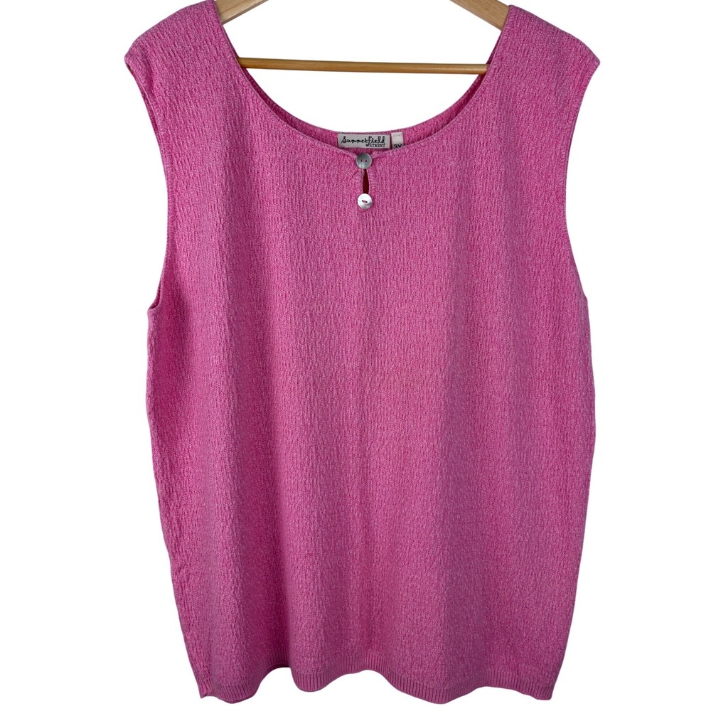 Summerfield Street Pink Textured Knit Shell Tank Top 3X Plus Pearl Buttons‎